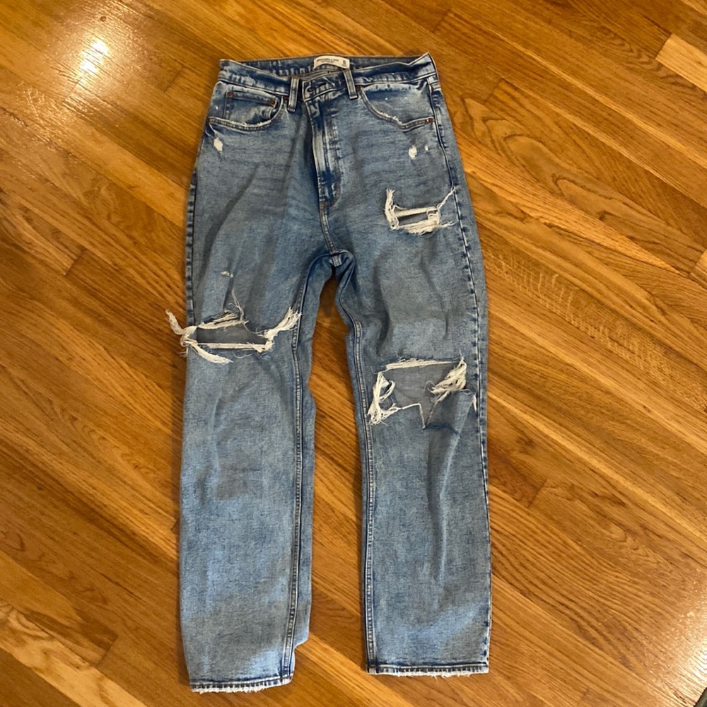 A&F Ankle Straight Ultra High Rise Denim